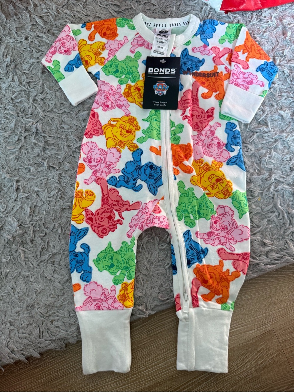 Bonds Multicolor Paw Patrol Print Zip-Front One-Piece Footie